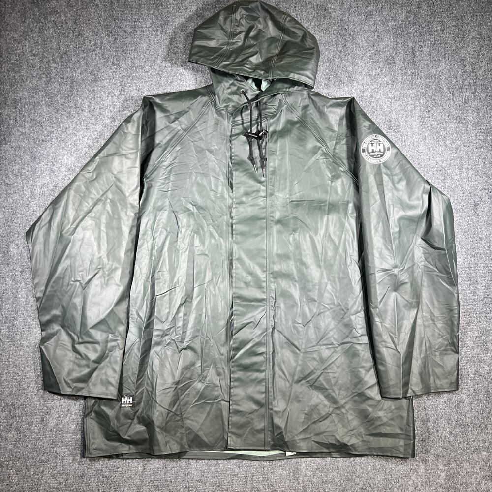 Helly Hansen Workwear PVC Rain Jacket Green Hooded Waterproof 2XL